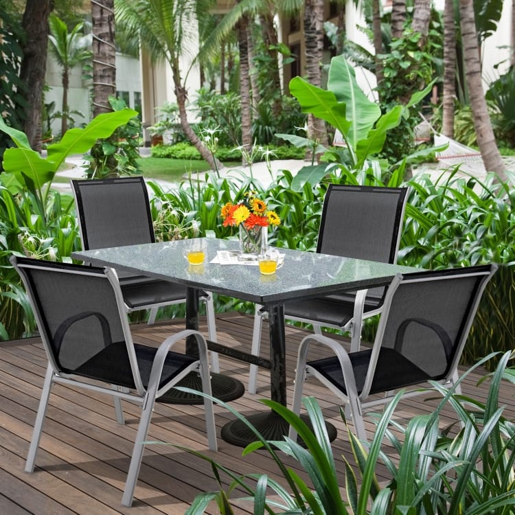 4 Pieces Stackable Patio Dining Chairs Set with Armrest - 29" x 21.5" x 35.5" (L x W x H)