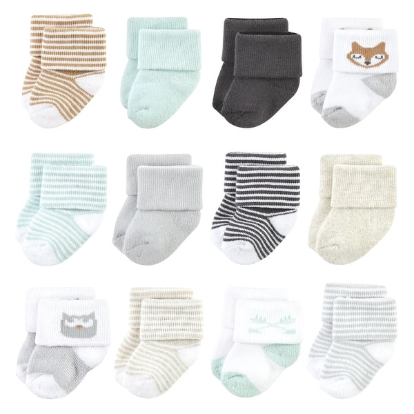 slide 1 of 1, Luvable Friends Unisex Baby Newborn and Baby Terry Socks, Owl 6-12 Months - Owl 12-Pack