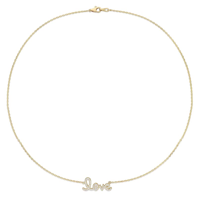 Miadora 14k Yellow Gold 1/4ct TDW Diamond LOVE Station Necklace