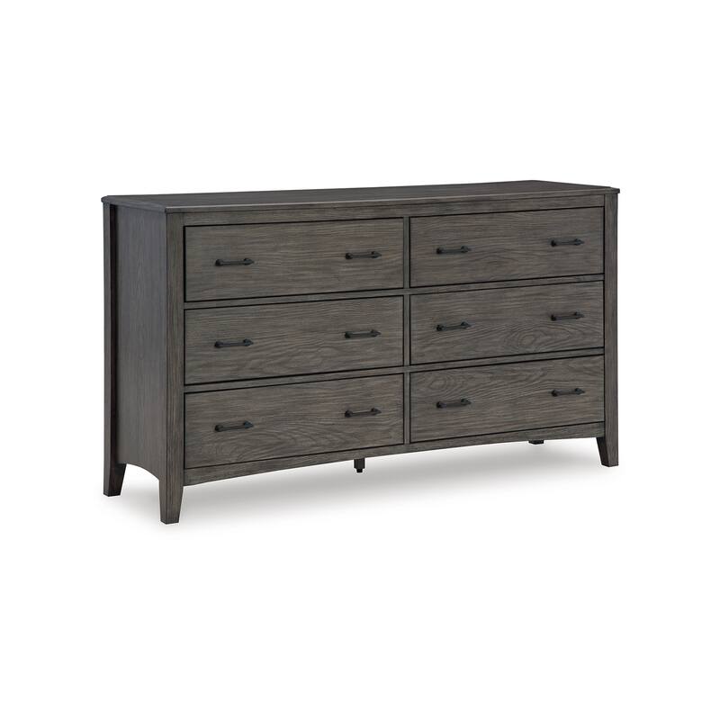 Illian Wide Dresser, 6 Drawers, Bar Handles, Gray Brown Solid Hardwood