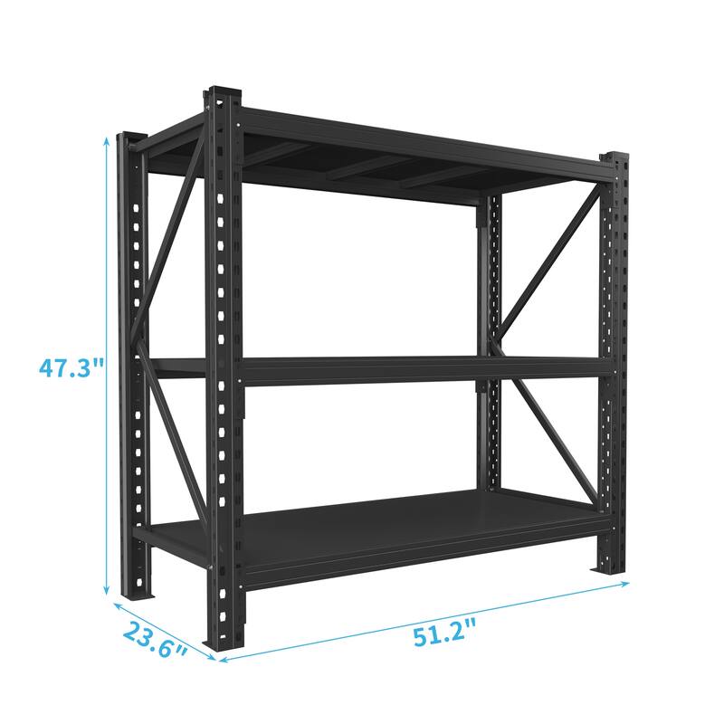 3-Tier Industrial Shelving Rack - 47in, Heavy Duty Steel Shelving Unit Adjustable, 51.2" W*23.6" D*47.3"H, Black