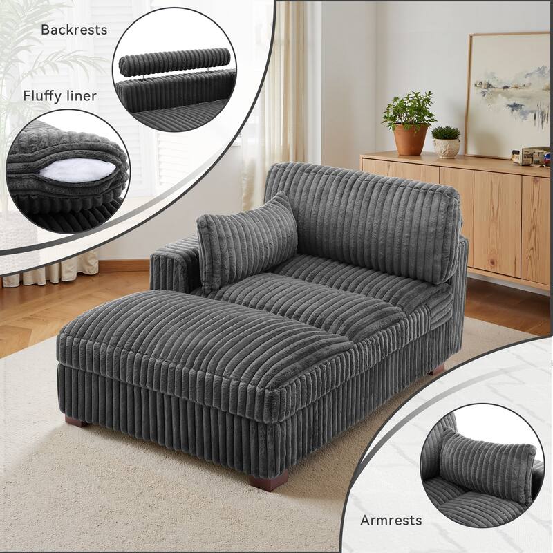 UIXE Upholstered Plush Chaise Lounge Chair For Interior