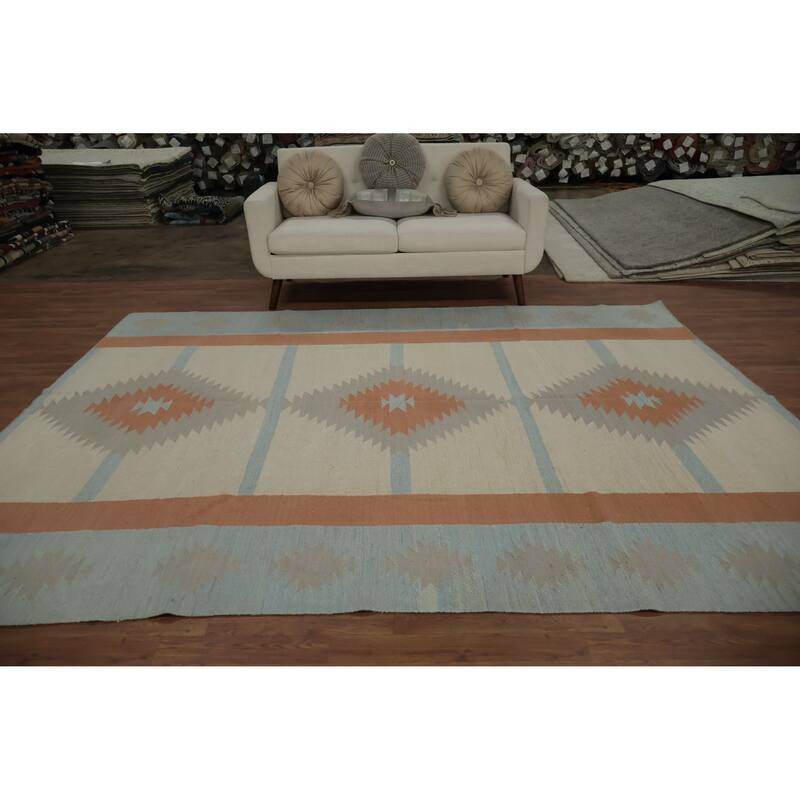 Hand Woven Oriental 100% Wool Carpet Southwestern Tribal Multi-Colored Kilim Area Rug - 10' 0'' X 7' 11''