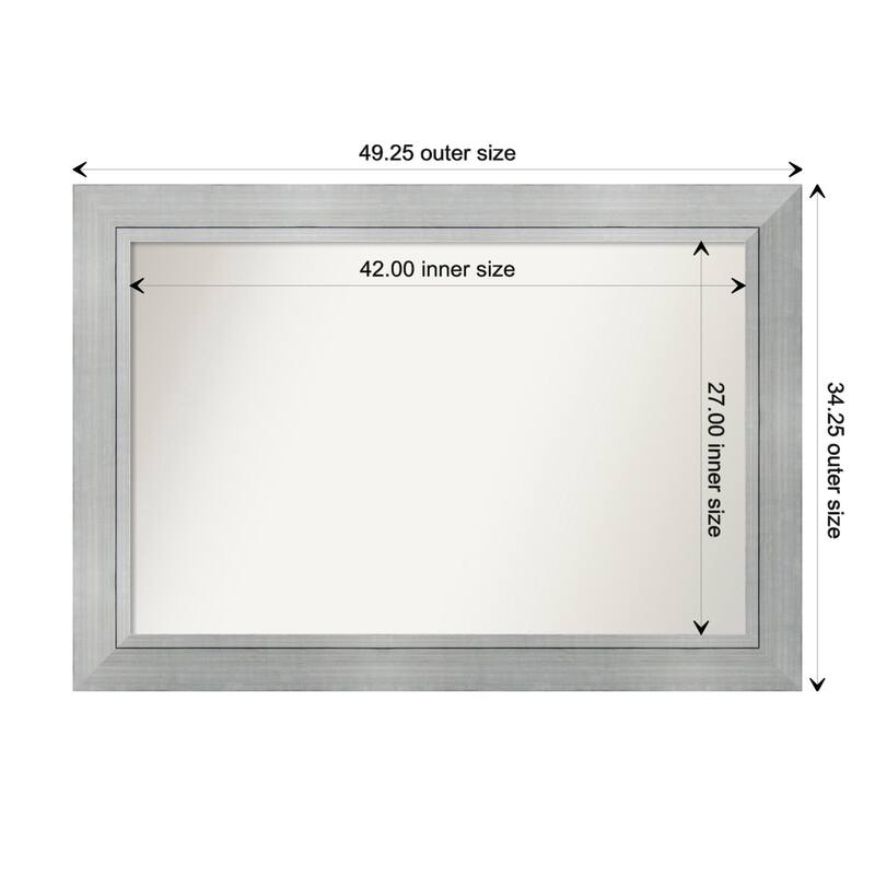 Romano Silver Framed Non-Beveled Custom Wall Mirror, Bathroom Vanity Mirror - Outer Size: 49.25 x 34.25