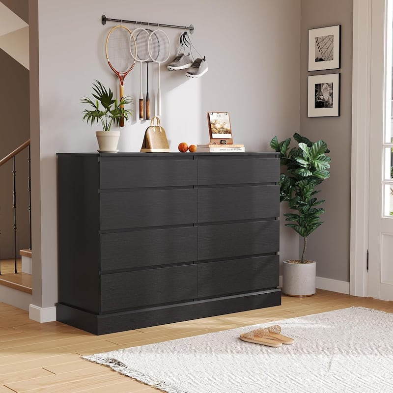 Bedroom Dresser Charging Station Storage Drawers Chest of Drawers - Black - 8-drawer