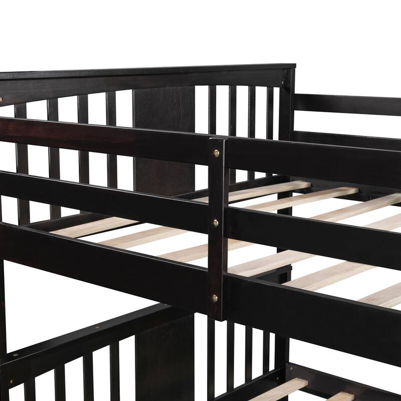 Twin Over Full Bunk Bed, Converted into 2 Beds, Solid Wood Bunkbeds Bedframe with Safety Rail and Ladder, for Kids/Teens Bedroom