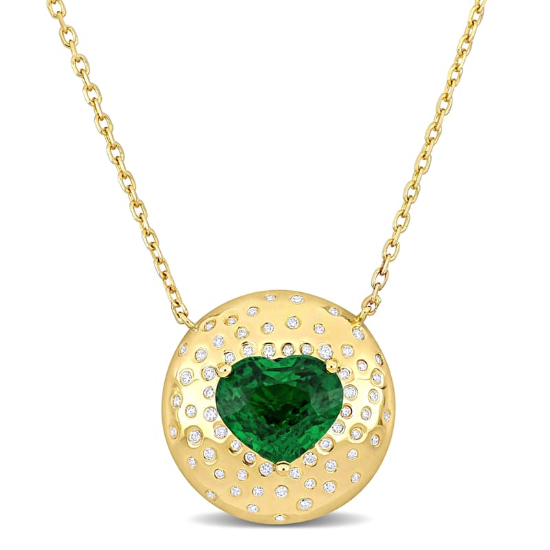 Miadora 3ct TGW Tsavorite and 1/4ct TGW Diamond Heart Necklace in 14k Yellow Gold - 18 in