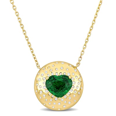 Miadora 3ct TGW Tsavorite and 1/4ct TGW Diamond Heart Necklace in 14k Yellow Gold - 18 in