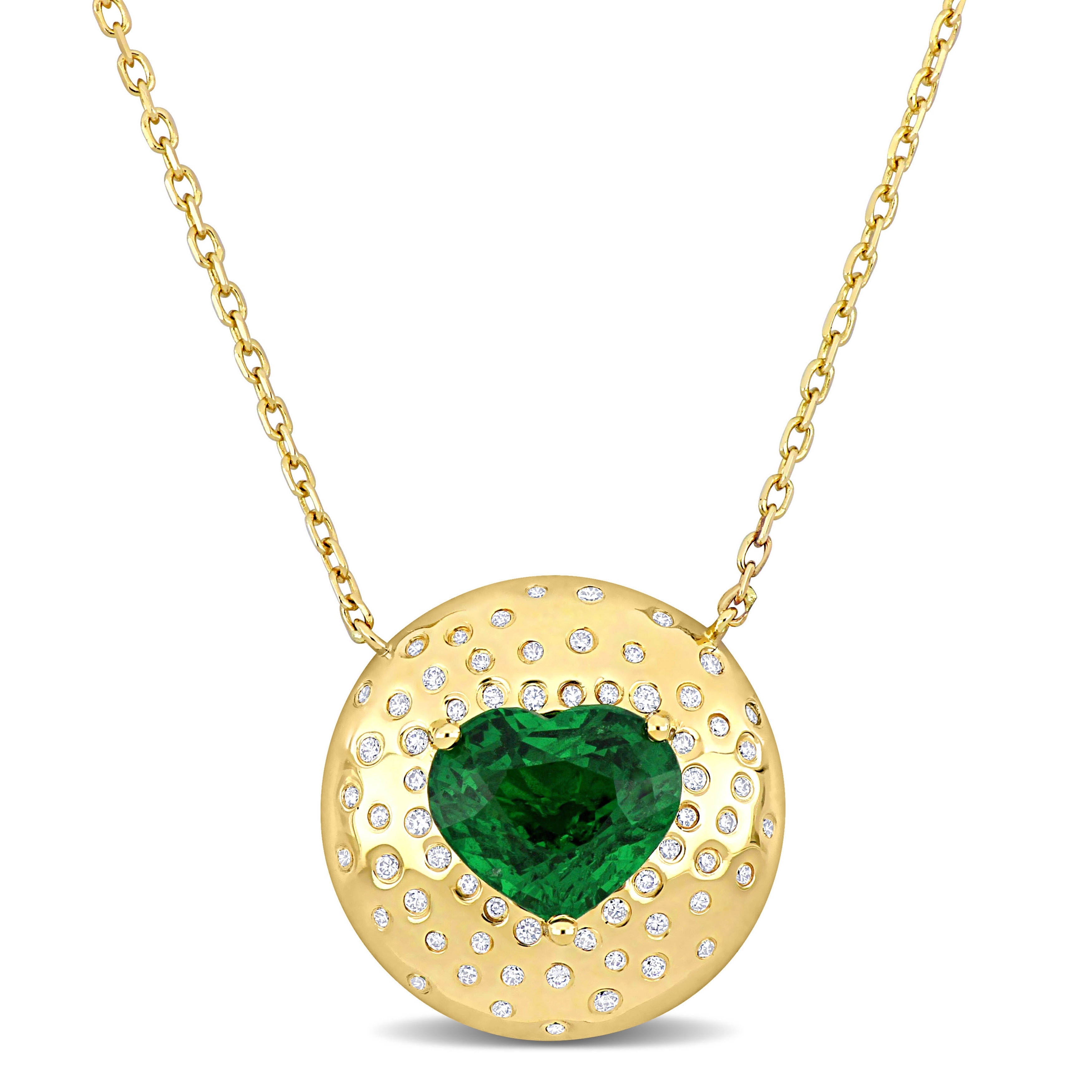 Miadora 3ct TGW Tsavorite and 1/4ct TGW Diamond Heart Necklace in 14k Yellow Gold - 18 in