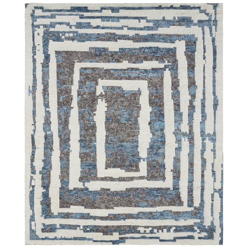 Abstract Geometric Shag Blue/Grey Area Rug