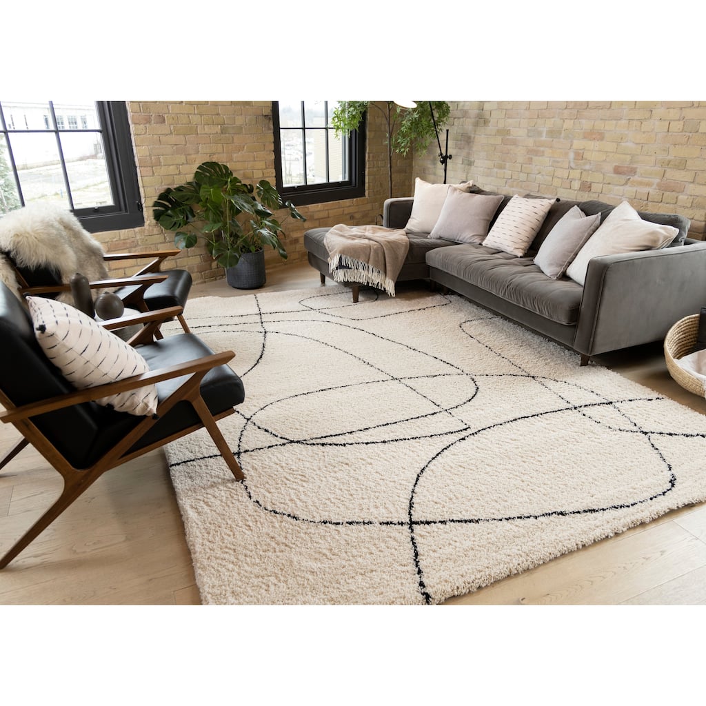 Miley Collection - Cream/Black Simple Shapes Rug
