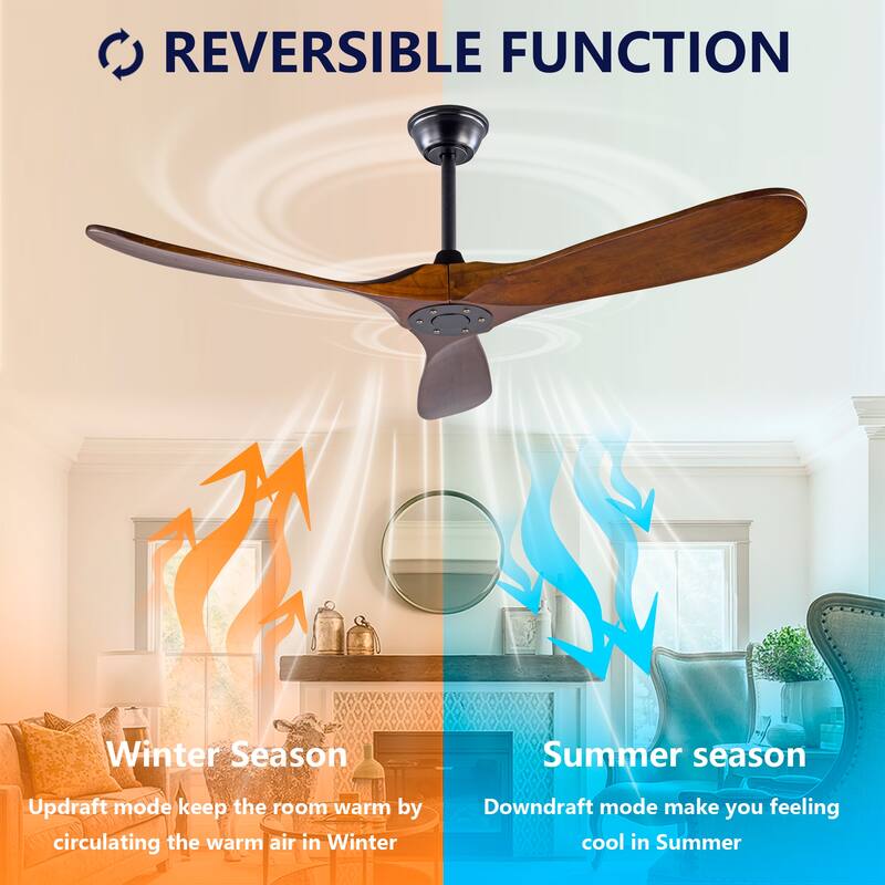 52 Inch Ceiling Fans Without Lights,Solid Wood Ceiling Fan with Remote Control and DC Motor,Ceiling Fan no Light with 3 Blades