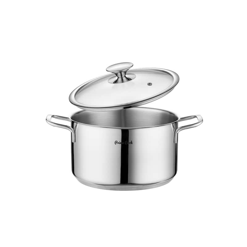 Prime Cook Stainless Steel 4.8 QT (22cm) Soup Pot with Glass Lid