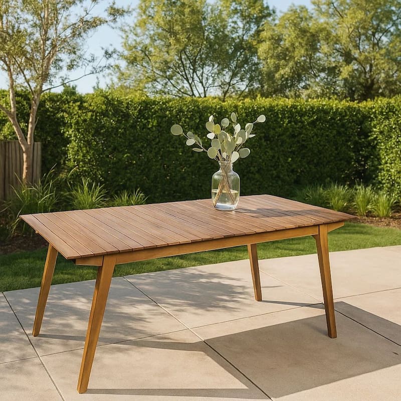 Outdoor Dining Table, 69 Inch Slatted Rectangular, Brown Acacia Wood