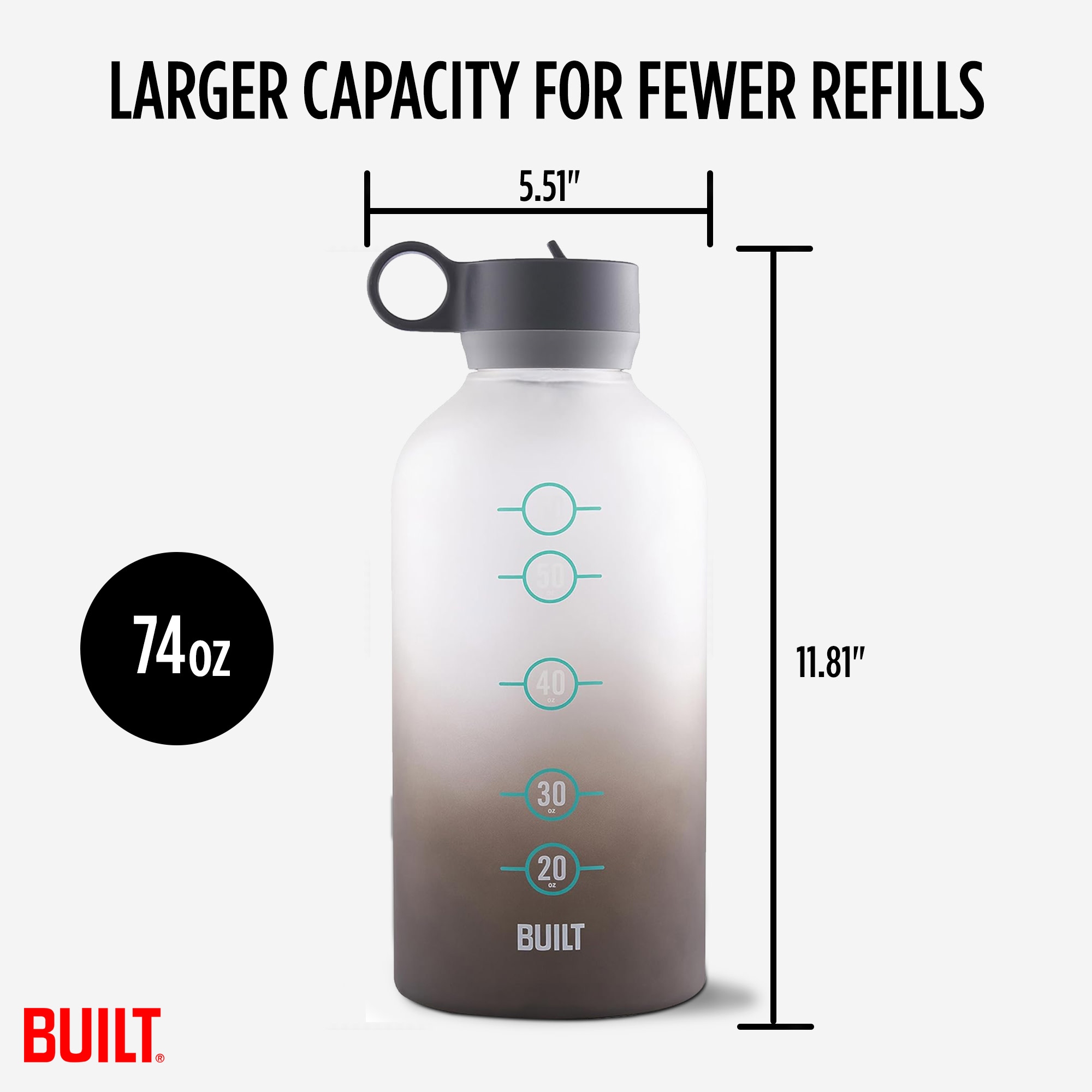 Byo 74 Oz Tritan Motivational Bottle - Black