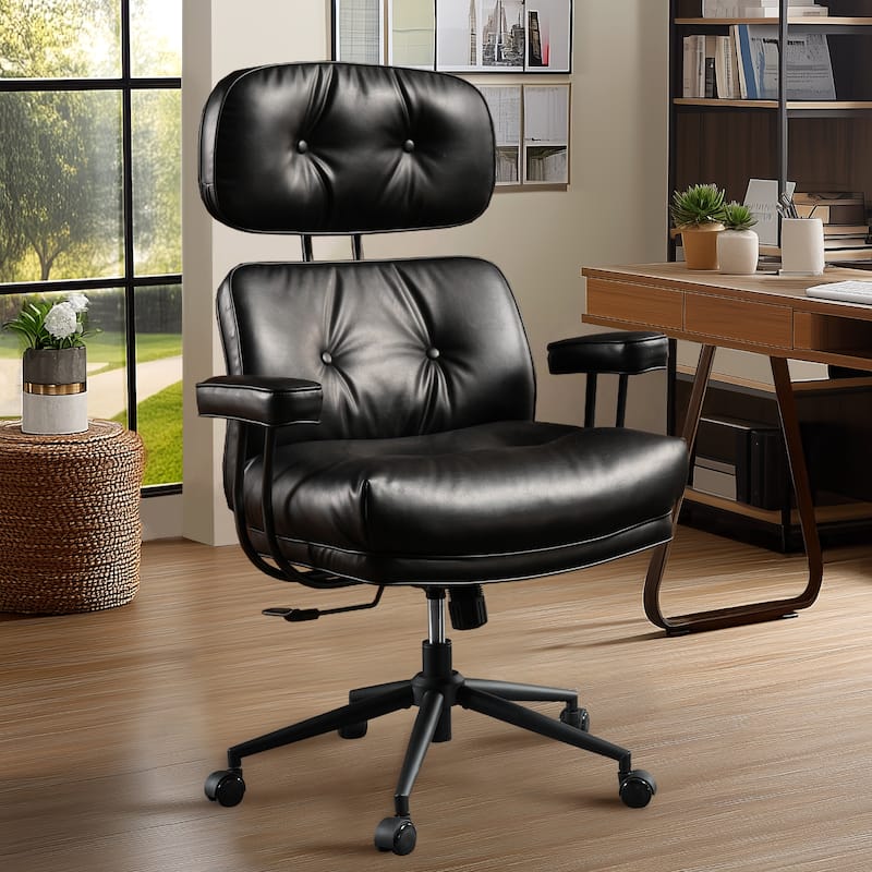 OVIOS PU Leather Ergonomic Lumbar Support Office Chair Desk Chair - Black