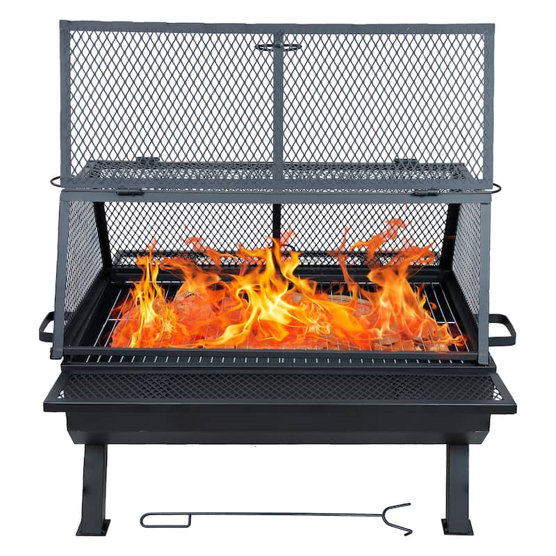 Sunnydaze Outdoor Fire Pit with Grill and Spark Screen - 36" H
