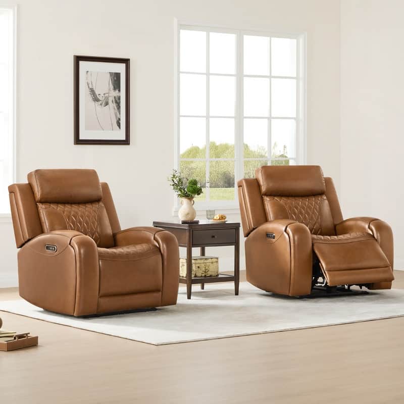 Spruce & Spring Leather Dual-Motor Power Lay Flat Recliner with Power Headrest