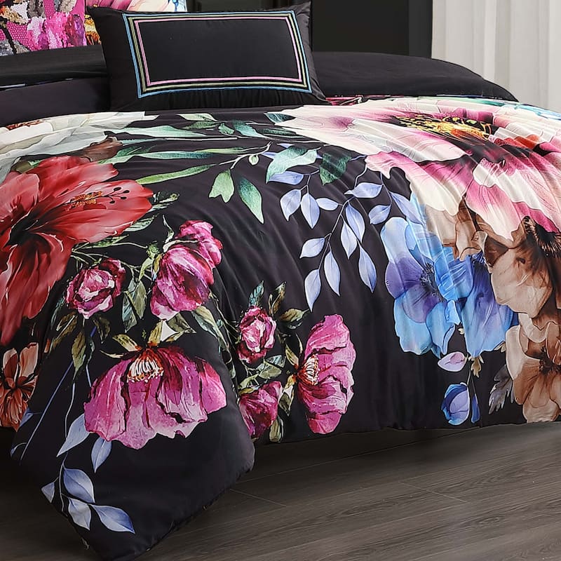 Bebejan Black Night Poppies 100% Cotton Sateen 5 Piece Reversible Comforter Set