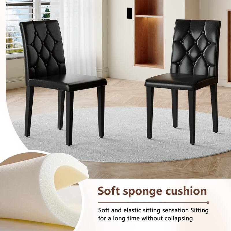 Set of 5 Piece Dining Table and Chair Set MDF Top Glass Insert PU Seat Buckle Backrest