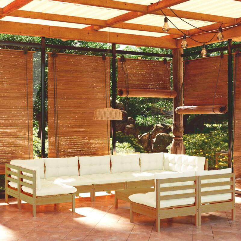 vidaXL Solid Pinewood Patio Lounge Set 11 Piece with Cushions Multi Colors