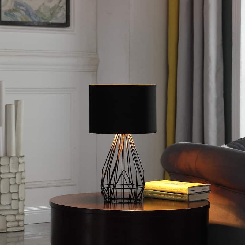 18" Asymmetric Black Cage Metal Table Lamp - Small