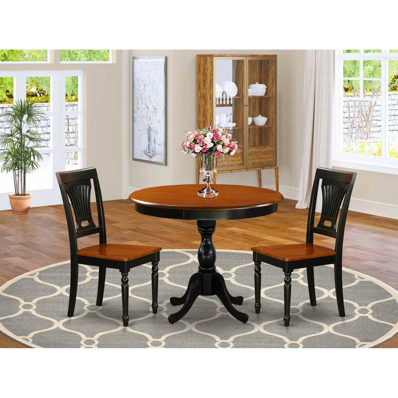3-Piece Black and Cherry Finish Solid Wood Top - Dining Room Set - Seats-4