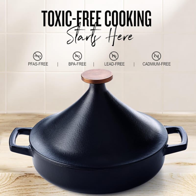 Alva Nori 3 Qt. Enameled Cast Iron Tagine Pot - 11" Black