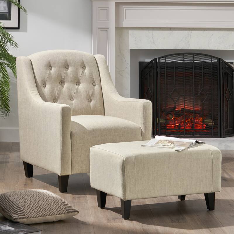 Beige 29.6" Button Tufted Arm Chair with Ottoman