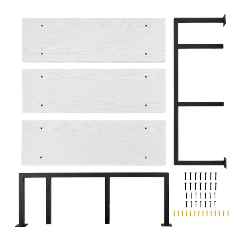 Danya B. Modern 3-Tier Hanging Bracket Wall Shelves in Black Metal and White Birch Finish