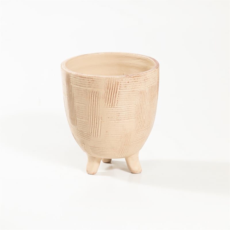 Med Footed Pot Beige White Dia 7.75" & H 8.25" - Beige White