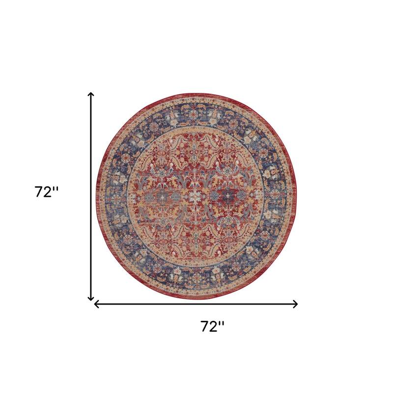 Fekor Power Loomed Distressed Geometric Floral Traditional Non Skid Area Rug By HomeRoots - 72' X '72' X '0.5