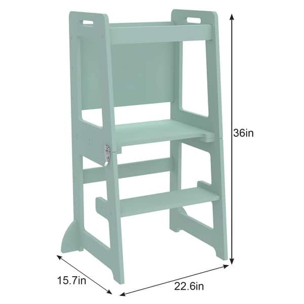 dimension image slide 0 of 4, Date - 4 in 1 Kitchen Tower, Desk, Step Stool and Chalkboard - Natural