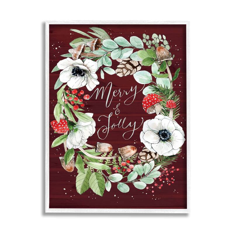 Stupell Merry & Jolly Seasonal Mushroom Wreath Framed Giclee Art by Caverly Smith - 11 x 14 - White