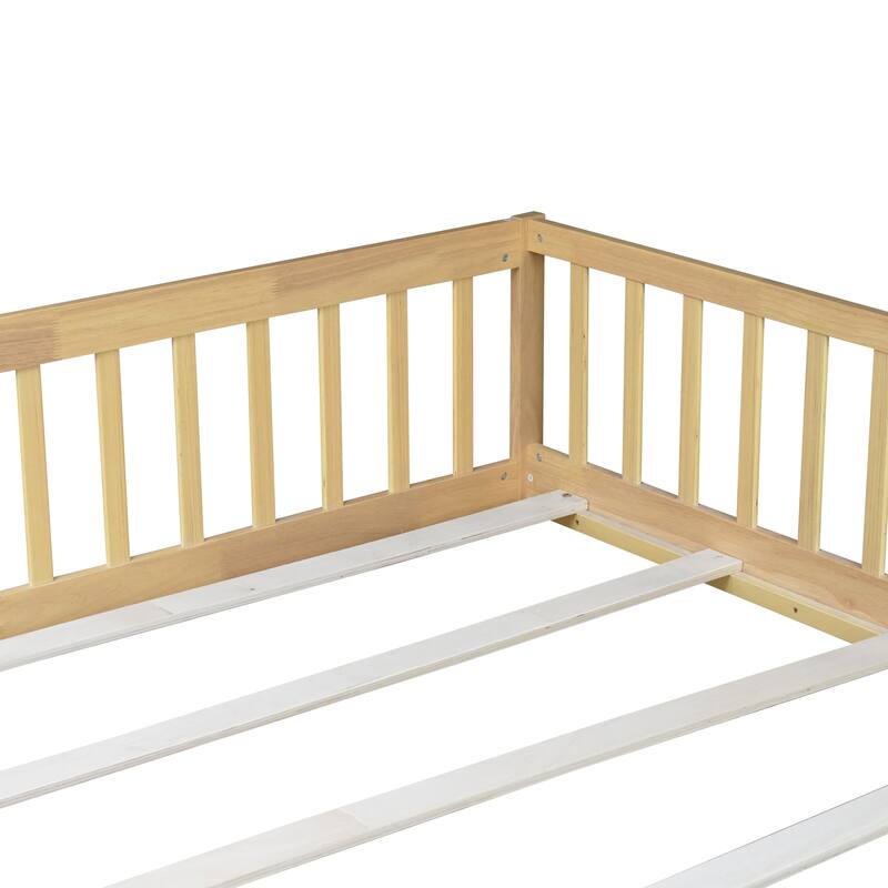 Queen Size Floor Bed with Door and Safety Guardrails