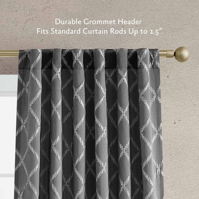 Jessica Simpson Lynee Textured Diamond Patterned Blackout Back-Tab Window Curtain Panel Pair with Tiebacks