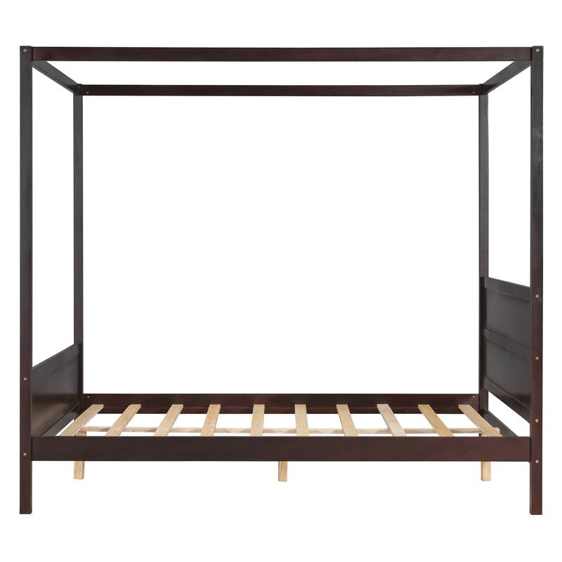 Queen Size Canopy Platform Bed with Headboard and Footboard,Slat Support Leg
