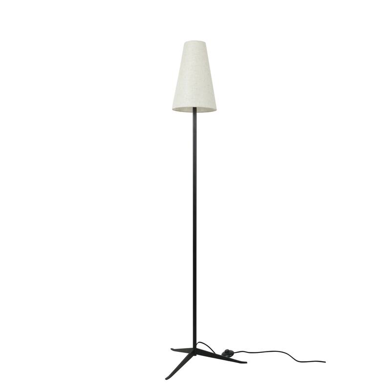 NADAAL STUDIOS Auren Floor Lamp, Mid‑Century Design, Steel Tripod Base with Linen Blend Shade, 8‑ft Fabric Cord, Black