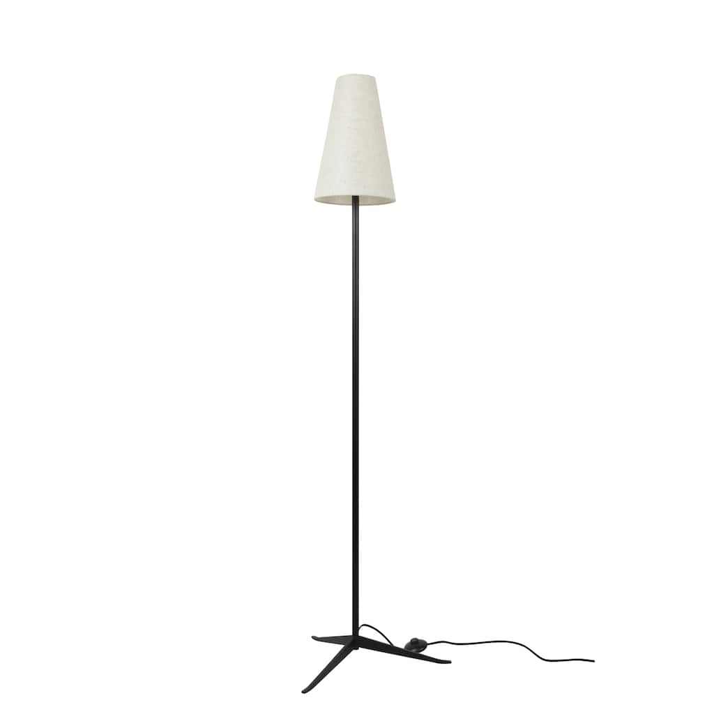 NADAAL STUDIOS Auren Floor Lamp, Mid‑Century Design, Steel Tripod Base with Linen Blend Shade, 8‑ft Fabric Cord, Black