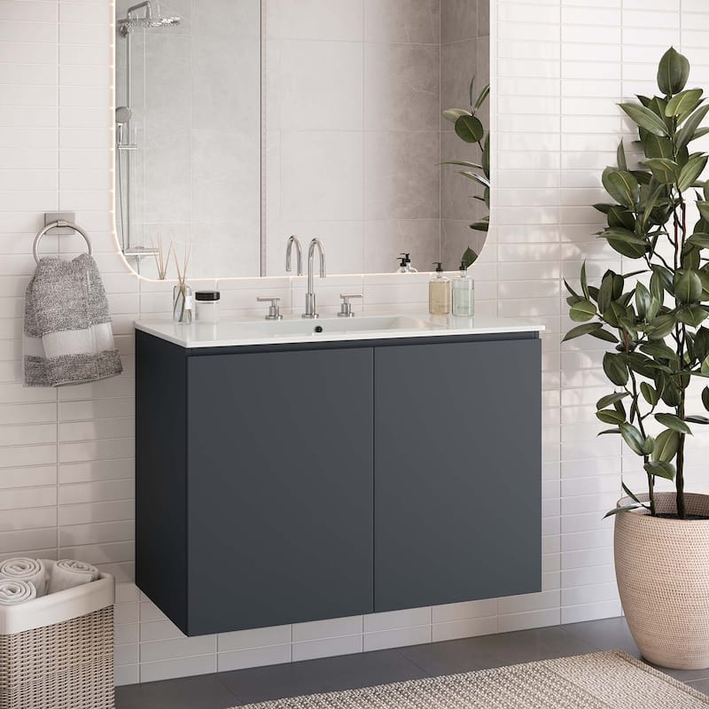Bryn 36" Wall-Mount Bathroom Vanity - Gray Black