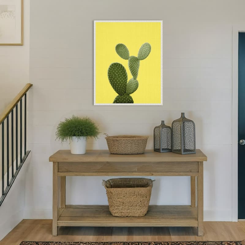 Yellow Cactus by Lola Peacock Framed Canvas Wall Art Print - Sylvie Beaded White