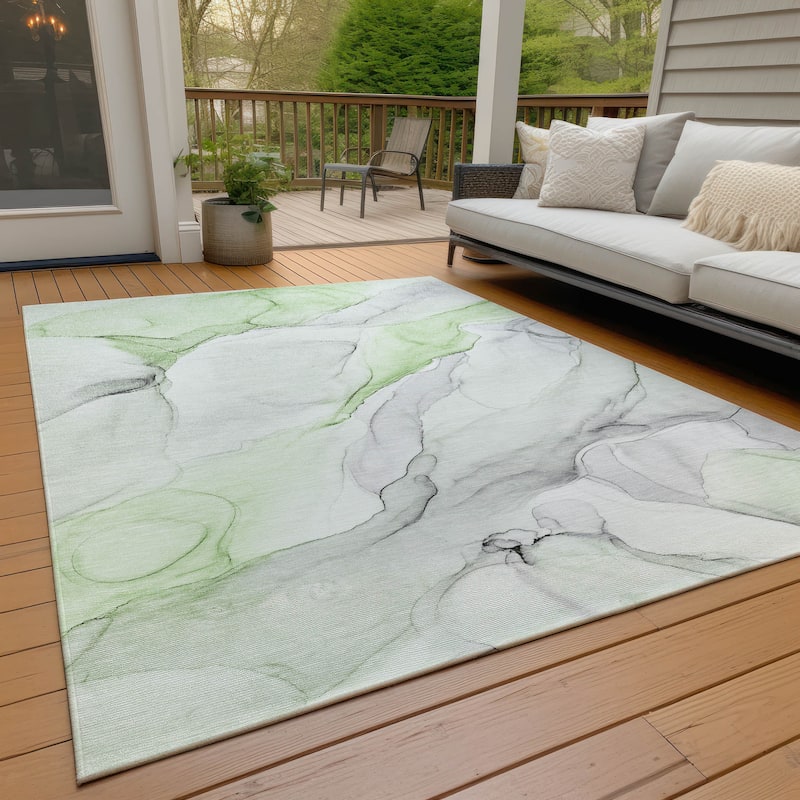 Machine Washable Indoor/ Outdoor Abstract Watercolor Chantille Rug
