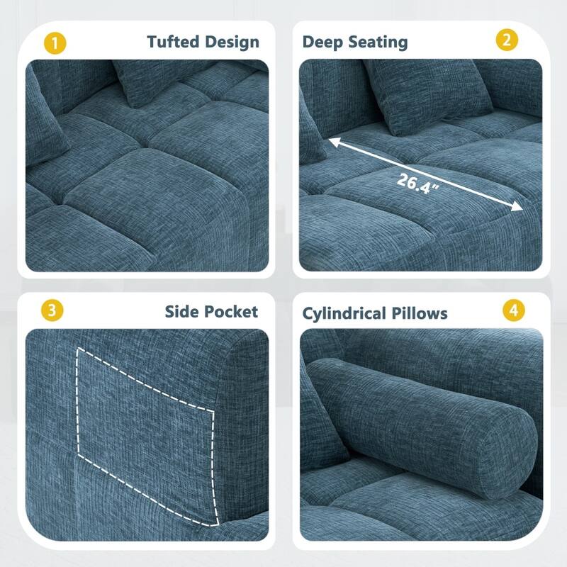 101.2" Modular Free-combined Sectional Sofa with Deep Seating and Two Side Pockets
