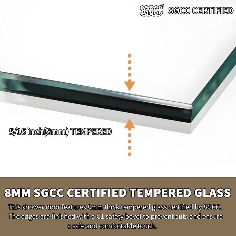 Modland 44-48" x 72'' Semi-Frameless Sliding Shower Enclosure - 5/16" SGCC Glass, Matte Black/Brushed Nickel