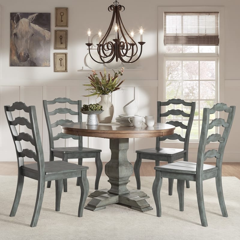 Eleanor Sage Green Round Solid Wood Top Ladder Back 5-piece Dining Set by iNSPIRE Q Classic - Antique Sage Green Table - Antique Sage Green Chairs