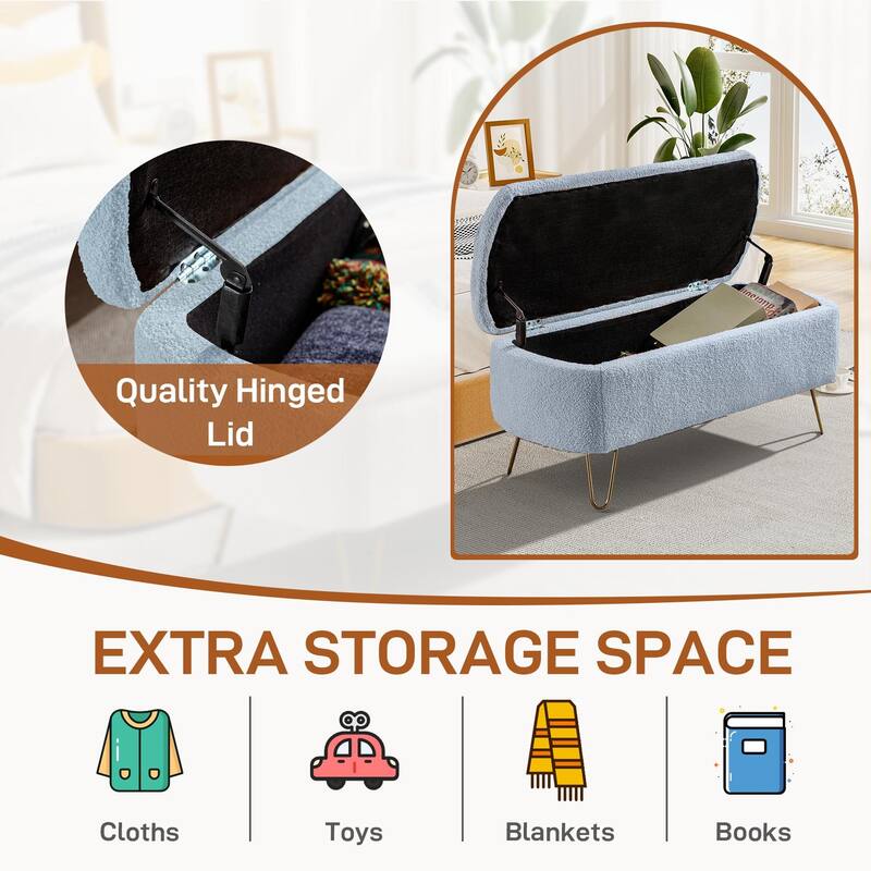 Ouyessir Modern Sherpa Storage Bench, Ottoman with Storage