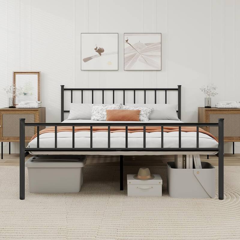 alazyhome Classic Metal Platform Bed Frame Steel Slat Support, Black - Black - Full