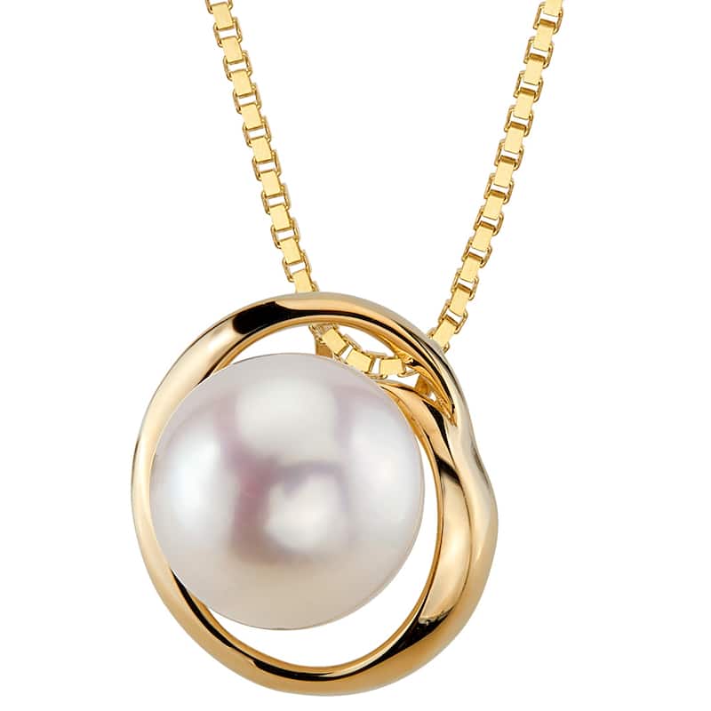 Oravo 14k Yellow Gold Freshwater Pearl Swirl Solitaire Pendant Necklace