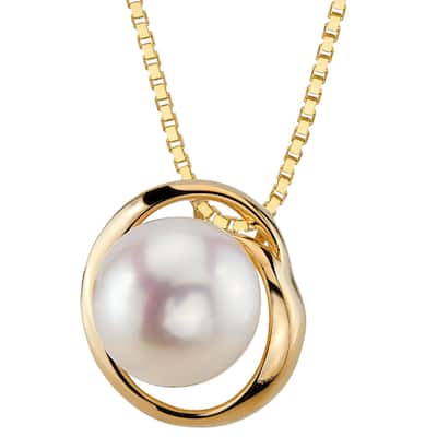 Oravo 14k Yellow Gold Freshwater Pearl Swirl Solitaire Pendant Necklace