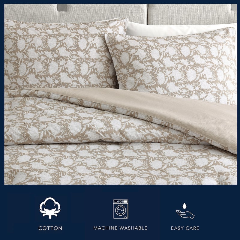 Nautica Bayport Floral Cotton Reversible Beige Comforter Set